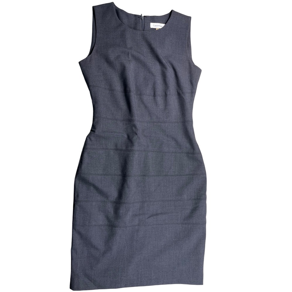 Calvin Klein Sheath Dress Womens 2 Gray Sleeveless Career Office‎ Midi